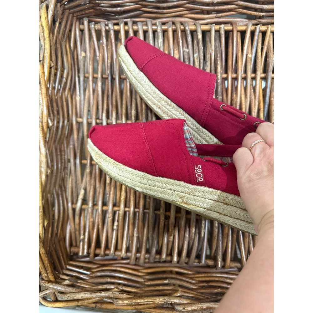 Skechers Bobs Red Canvas Espadrille Platform Flats - Picture 3 of 5